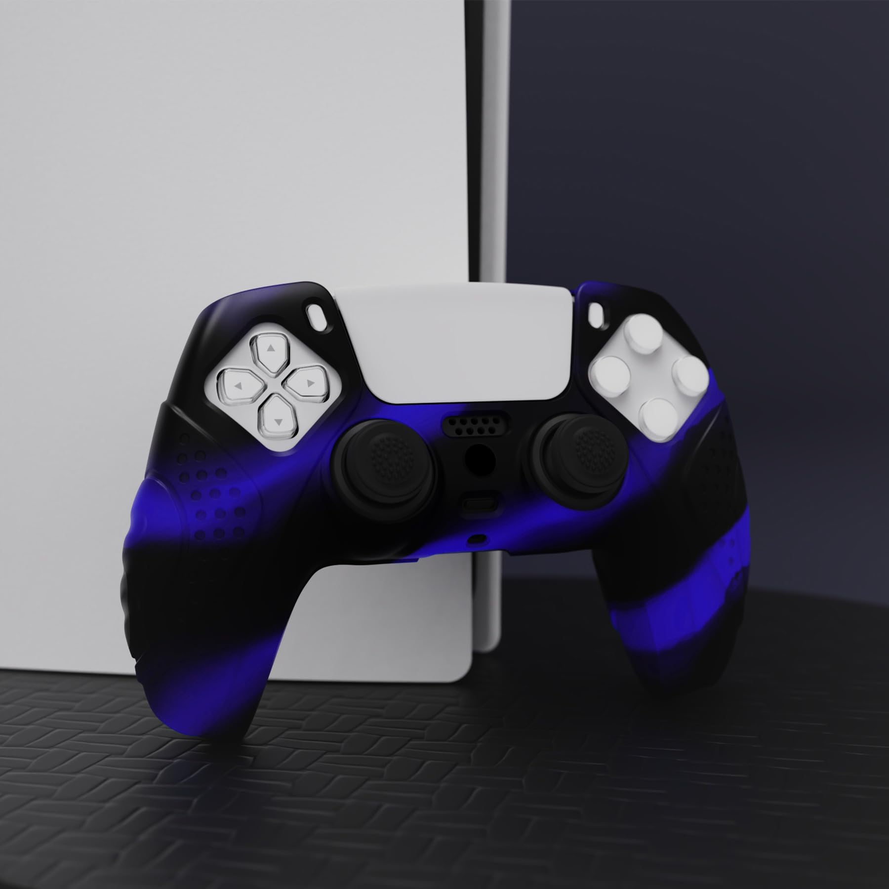 eXtremeRate PlayVital Protection Manette pour ps5 Coque,Housse Silicone avec Capuchon Joystick pour ps5 Controller Accessoire Cover Skin Antidérapante-Bleu & Noir,Édition Guardian - 4