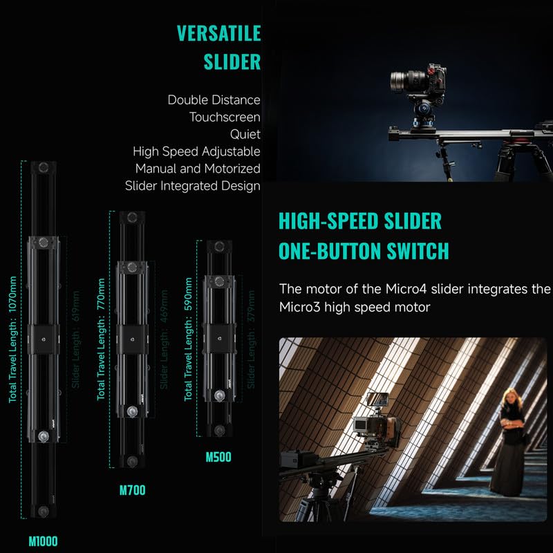ZEAPON Micro4 E700 - Slider elettrico avanzato con giunto cardanico integrato, lunghezza 568 mm, per scatti fluidi e professionali