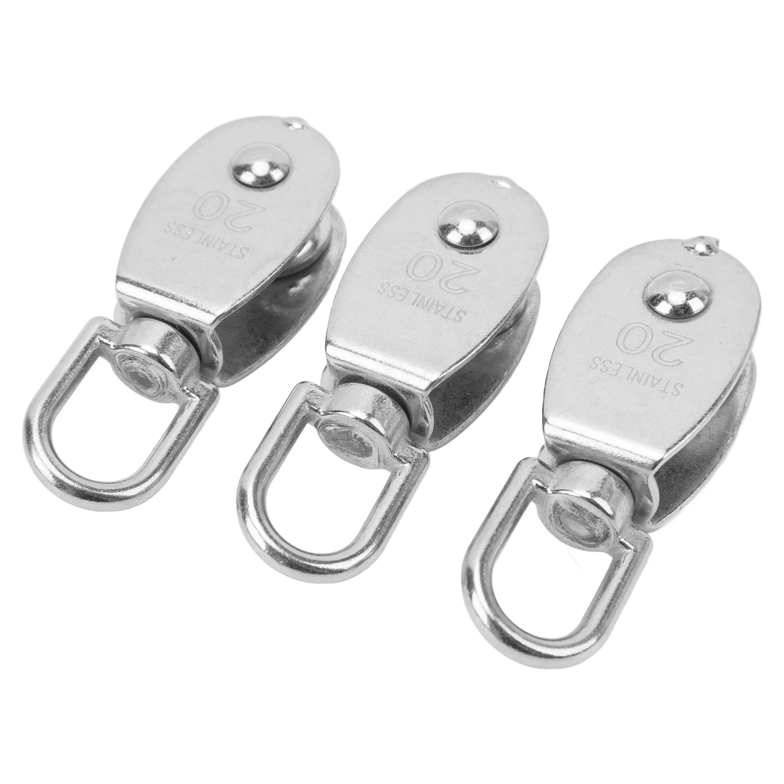 3PCS Single Pulley Block Stainless Steel 360° Rotating M20 Hanging Wire Towing Wheel for Crane