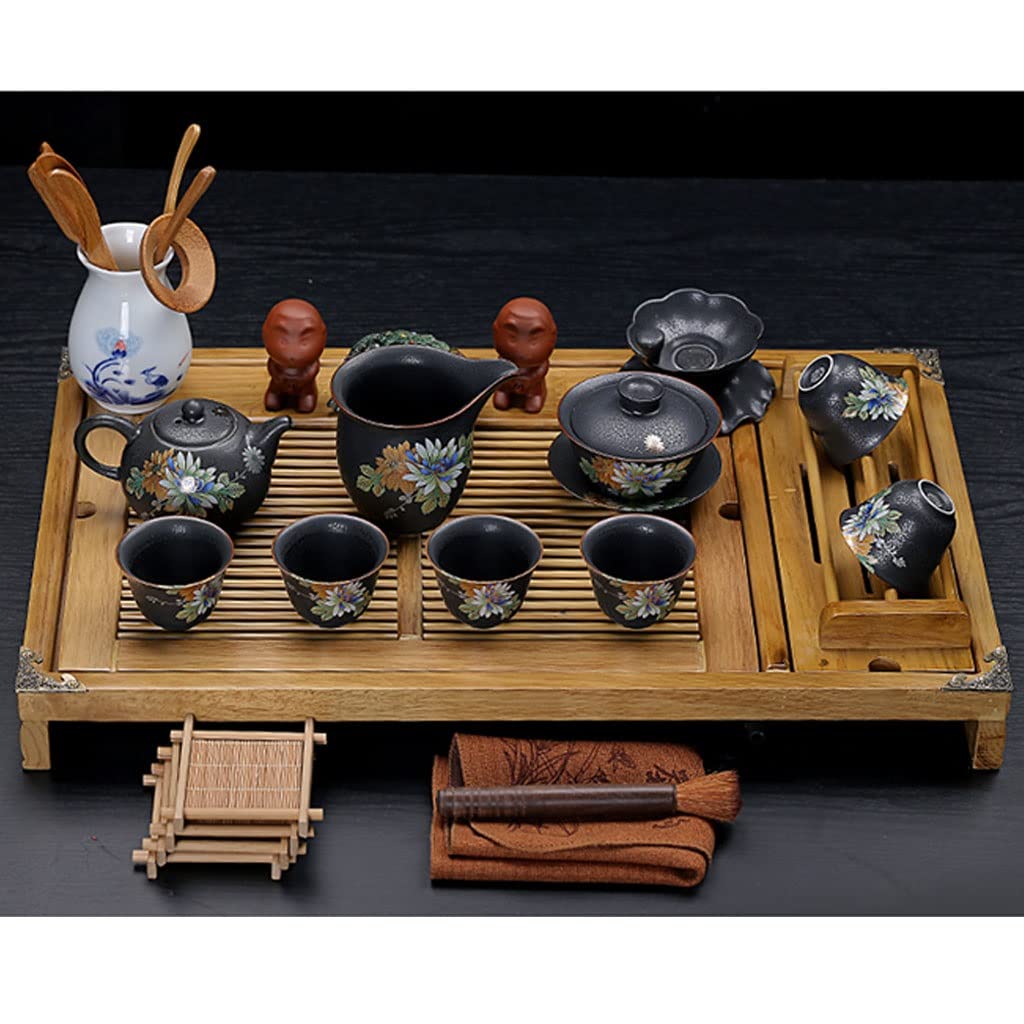 DFGHNBVC Kung Fu Tea Pot Cup Set With Tray - Chinese Ceramic Porcelain Teapot, Tea Set Tray, All In One For Household,Office,F