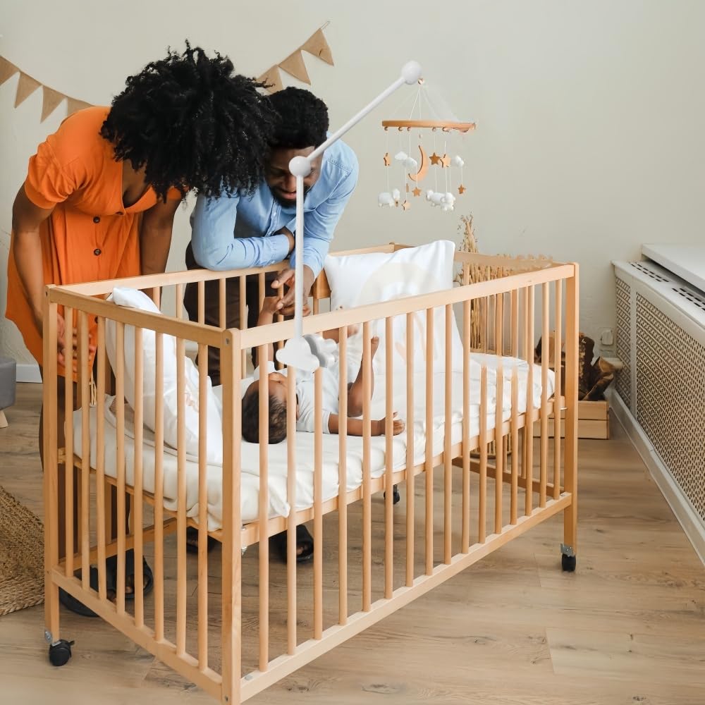 Brazo móvil giratorio de 360°, colgador móvil de madera de 27.2 pulgadas para cuna, brazo móvil ajustable para cuna, cuna, moisés, campanas de viento, campanas de cama, diseño de nube (blanco) 4