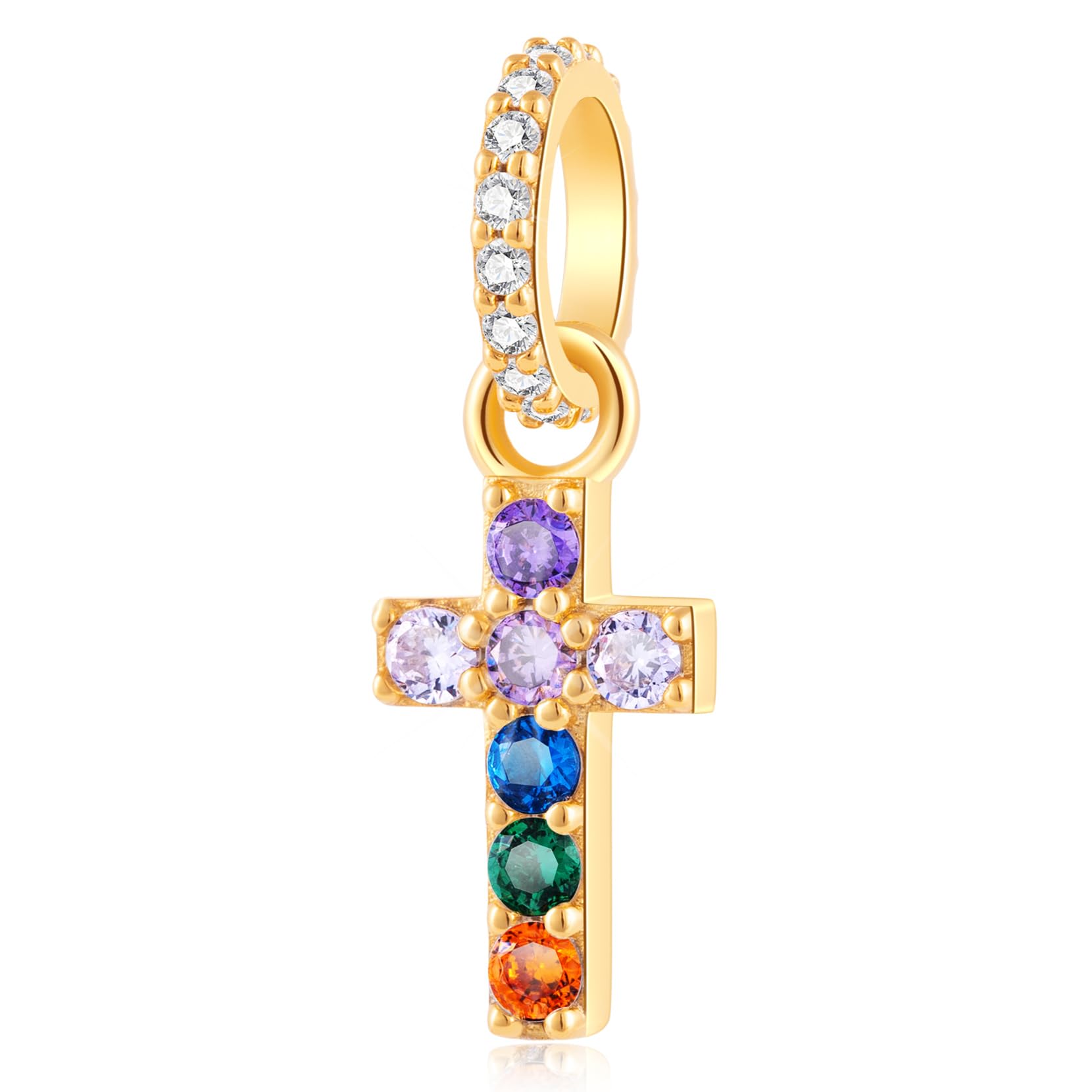 CHAWIN Sparkling Cross Charm for Pandora Charm Bracelets - Gold Plated 925 Sterling Silver Necklace Pendants, Cross Dangle Bead with Cubic Zirconia