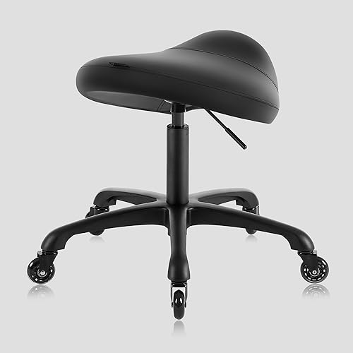 Miniatura 5 de Taburete grande giratorio neumático resistente con asiento extra ancho para clínica higiénica, spa, masaje, hogar y oficina, 505 KIMO (negro)