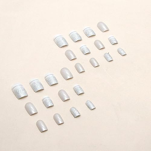 Miniatura 64 de MISUD Uñas postizas cuadradas cortas a presión, con pegamento brillante, uñas postizas de verano, uñas acrílicas coloridas con punta francesa, uñas