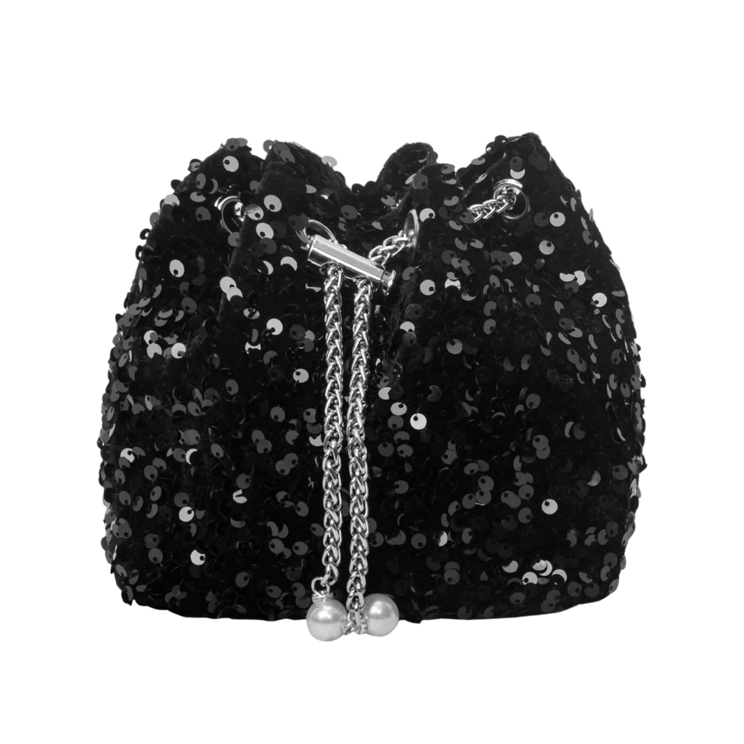 WUFGWBD Black Sequin Drawstring Bag - Women's Elegant and Simple Fashion