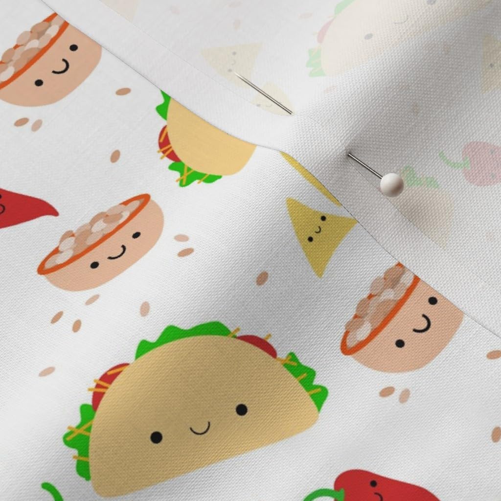 Spoonflower Fabric - Taco Tuesday Mexican Fiesta Cinco De Kawaii Cute Printed on Petal Signature Cotton Fabric by The Yard - Sewing Quilting Apparel Crafts Decor