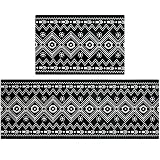 CocoBelin Black Boho Geometric Kitchen Rugs & Mats 2 Pieces,Black & White Boho Bathroom Rug,Non Slip