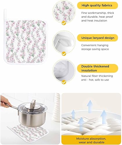 Miniatura 2 de 3 Packs Watercolor Floral Pot Holders Sets for Kitchen,Oven Pan Plate Bowl Pads Heat Proof Mat with Hanging Loop,Terry Cloth Potholders Soft Grip