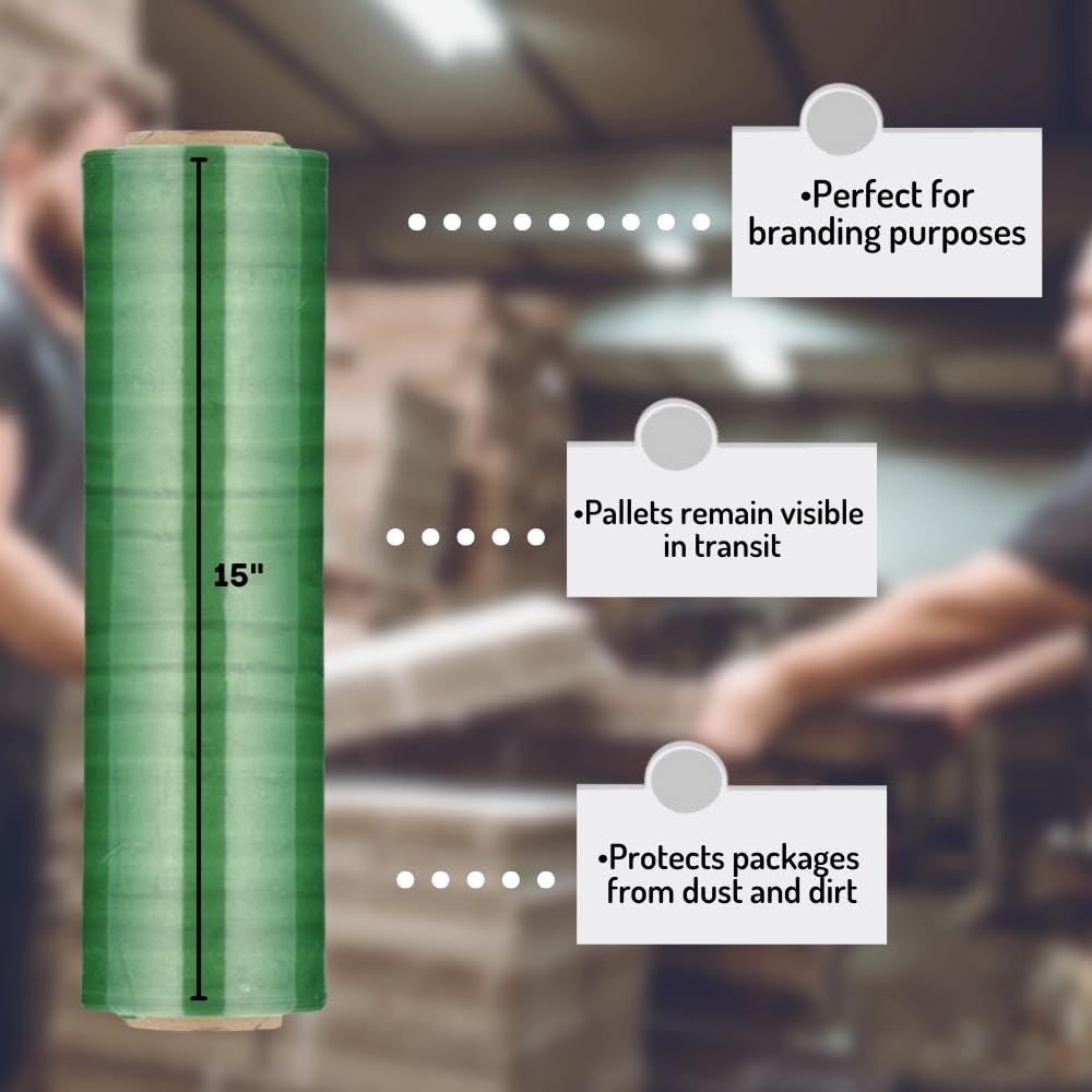 PSBM Lot de 128 rouleaux de film étirable vert foncé, 38,1 cm x 452,4 m, calibre 80, film rétractable de résistance industrielle pour le déménagement, l'emballage et l'expédition