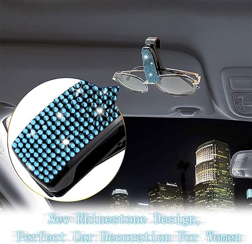 Miniatura 10 de Turcee Juego de 2 soportes para lentes de sol con diamantes de imitación brillantes para visera de automóvil con esponja antiarañazos, decoración de