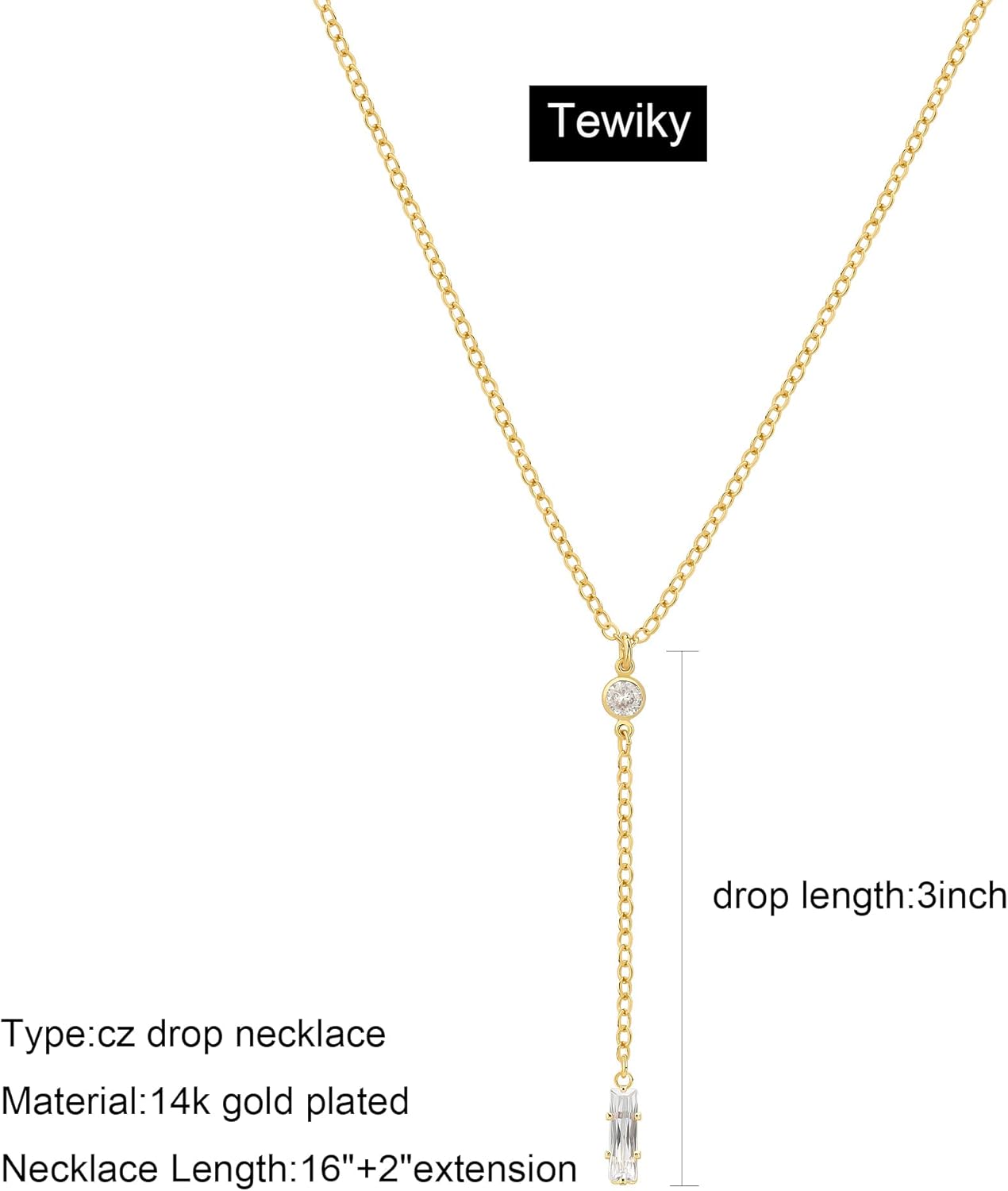 Tewiky Lariat Necklace for Women, Dainty Gold Long Necklaces 14k Gold Plated Heart Pearl CZ Teardrop Pendant Necklace Simple Drop Necklace Trendy Y Necklace Fashion Jewelry for Women - Image 5