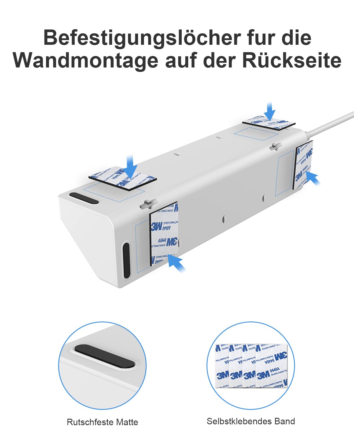Regleta de esquina con interruptor independiente, regleta con 4 USB (2 USB C)+5 enchufes con seguridad para niños, 3680 W, cable de extensión de 2 m para cocina, oficina, hogar (color blanco)