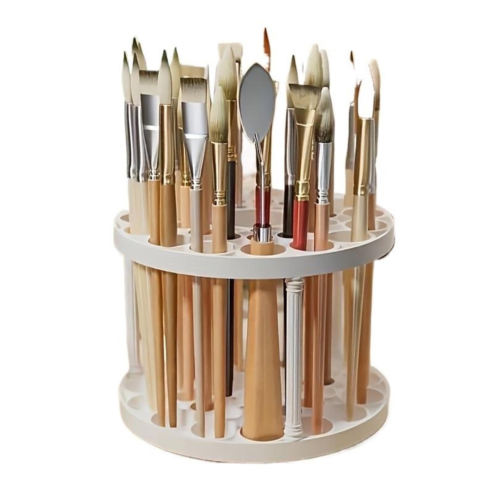 Organizer da Scrivania Rotante Portaspazzole rotante | Elegante organizer in plastica bianca for pennelli artistici, salvaspazio con finitura satinata