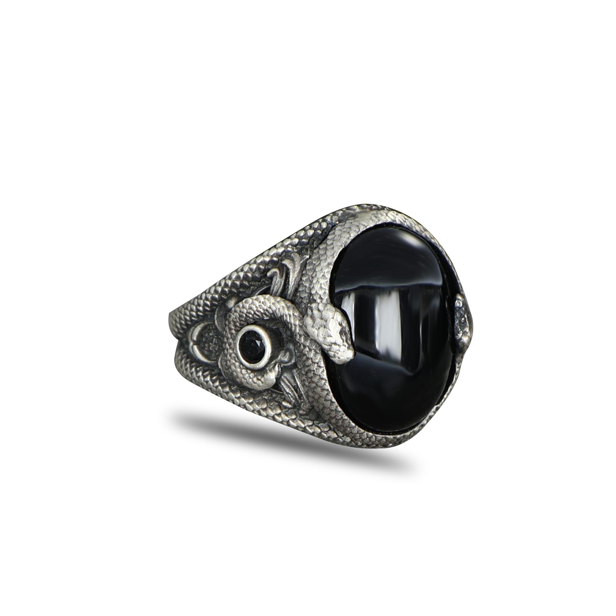 BayVogHandmade 925 Sterling Silver Black Onyx Stone Mens Ring, Gemstone Silver Rings for Men, Oxidized Vintage Snake Ring for Men Silver Ring for Men, Gift for Men, Gift for Him, Boyfriend Gift