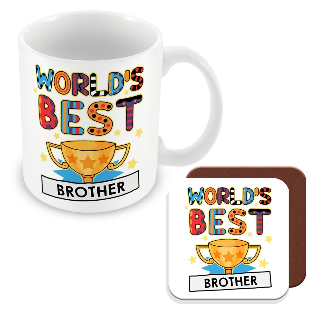 MUGGZ Brother Mug & Coaster - Worlds Best Brother Gift - Giftset - Made in The UK