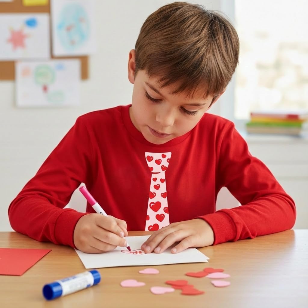 Tstars Red Hearts Tie Kids Valentines Day Shirt - ABC I Love You Long Sleeve Tee for Toddlers & Youth Boys Girls