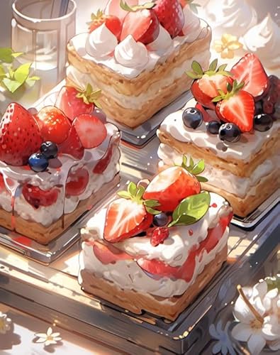 XFENDOUDOU Completi per bambini da ricamare punto croce Deliziosi pasticcini Embroidery Starter Kit per Decorazione Domestica 16x20inch