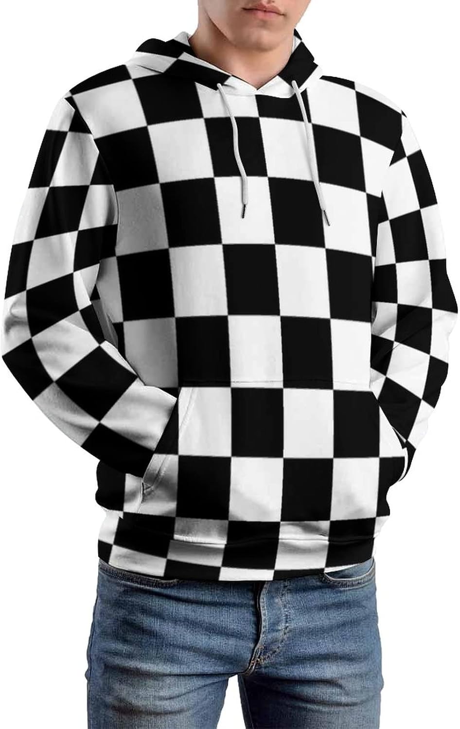 Bagea-Ka Black White Race Checkered Flag Pattern Unisex Hoodie Sweatshirt Pullover with Pockets 3D Print for Men Women - Image 6