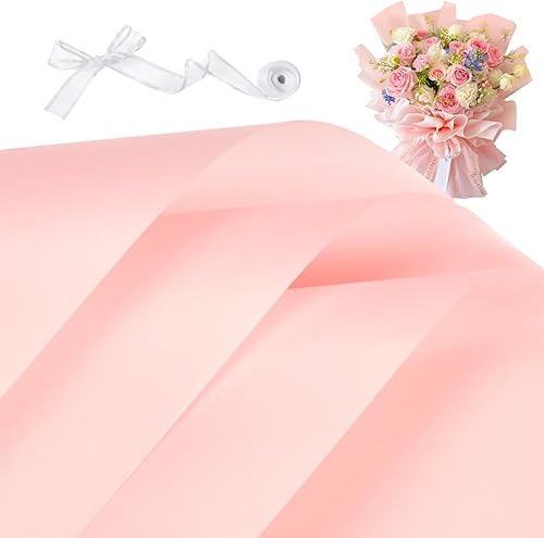 ZORRITA 20 hojas de papel de regalo de ramo de flores, papel de regalo floral impermeable con cintas para suministros de floristería, 22.8 x 22.8