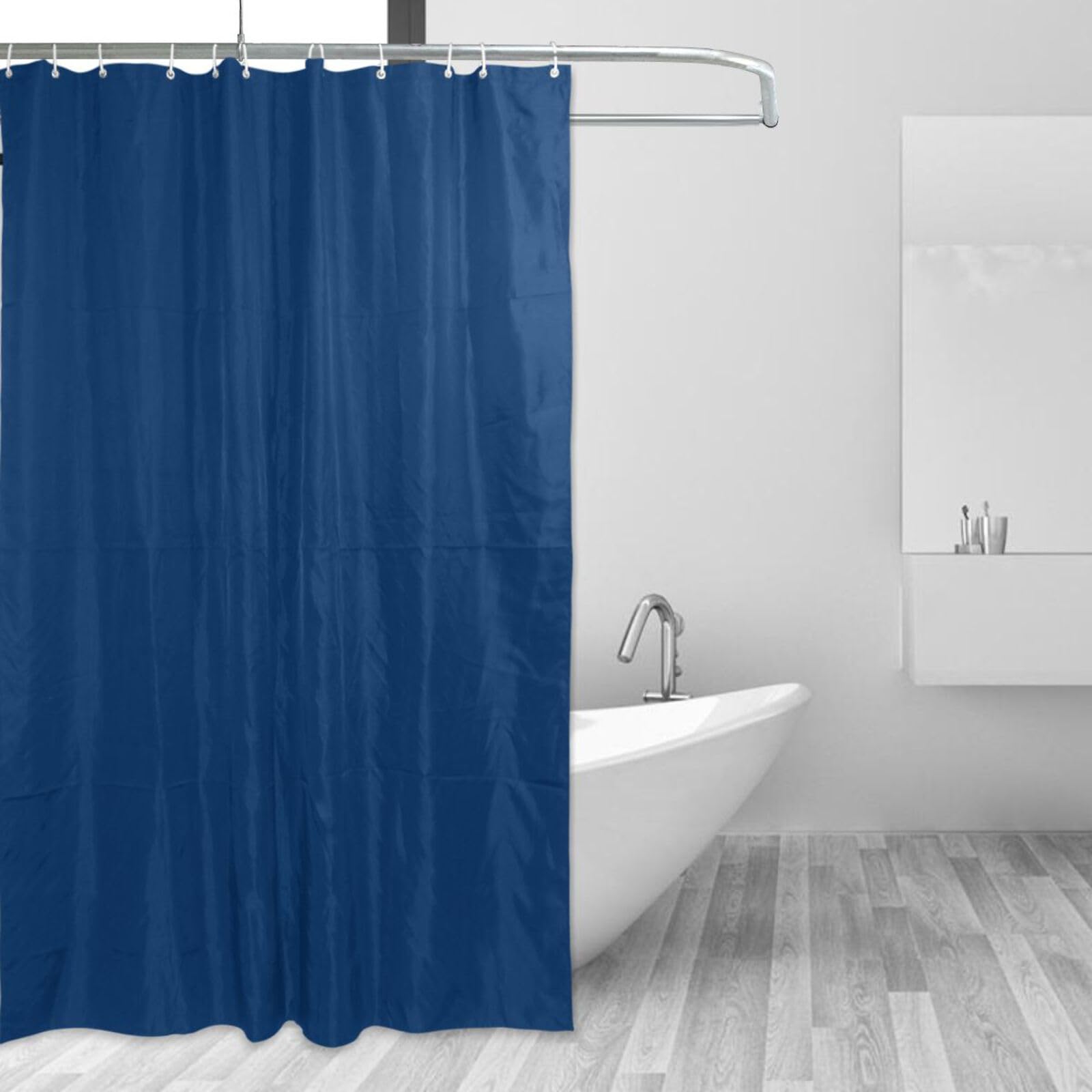 Rideau de douche uni bleu foncé en tissu de 157x183 cm avec ses 12 crochets de fixation inclus