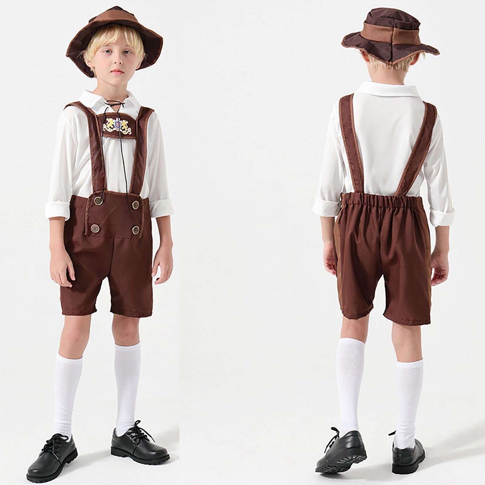 2-12 Years Oktoberfest Outfit for Kids Boys Drindl Lederhosen Fancy Costume Short Sleeve Shirts Lederhosen Socks German Bavarian Outfits for Beer Festival Halloween Carnival - Image 4