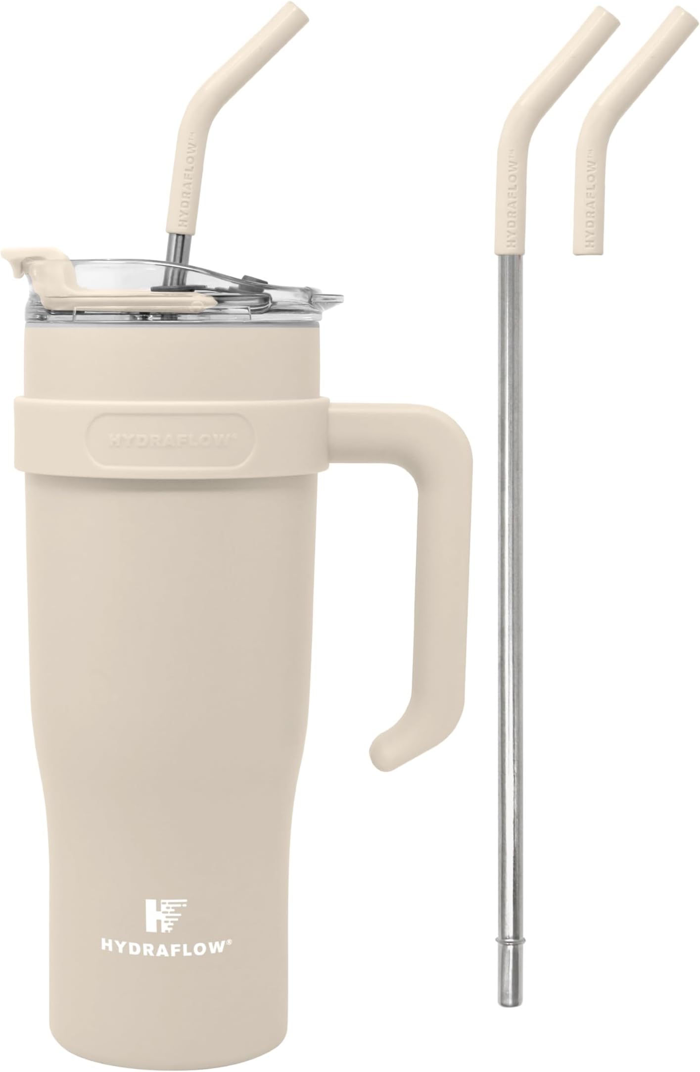 Hydraflow Capri - 40oz Tumbler with Straw and Handle - Triple Wall Vacuum Insulated Tumbler - Insulated Smoothie Cup - Stainless Steel - Sand