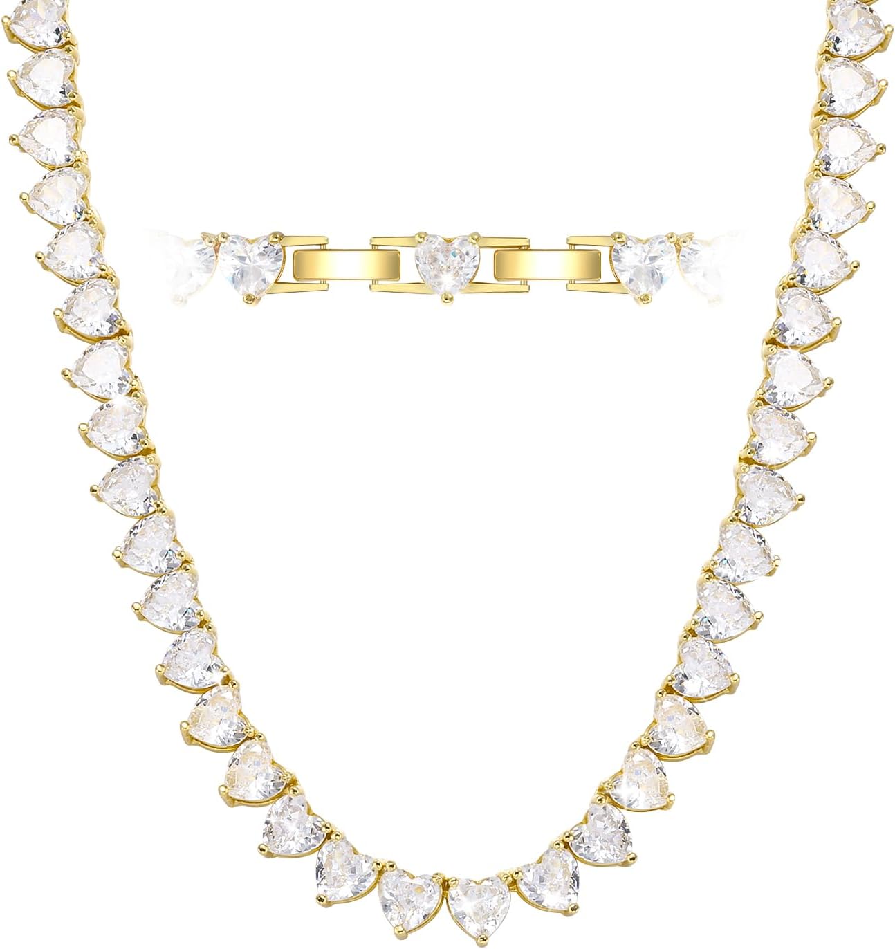 FEEL STYLE Heart Tennis Necklace for Women - 4mm 6mm 18K White Gold Plated Diamond Necklace - Iced Out Choker Necklaces Cubic Zirconia Tennis Necklace 16-18inch
