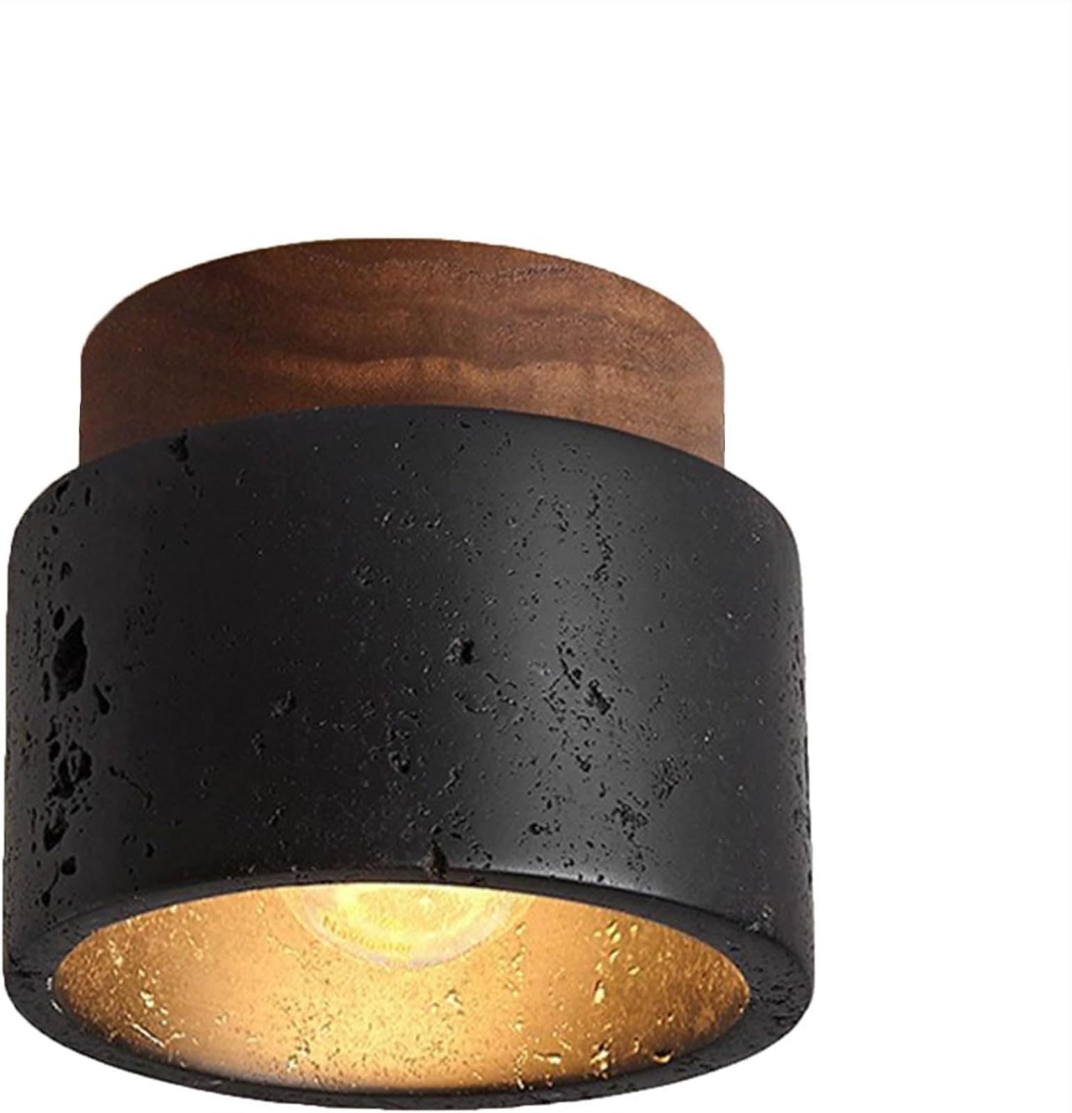 Plafón de Travertino Amarillo, Diseño Vintage, Lámpara de Techo Creativa para Dormitorio, Montaje Semi-Empotrado, Base de Madera, Mini Lámpara de Techo para Casa de Campo y Pasillo (Black)