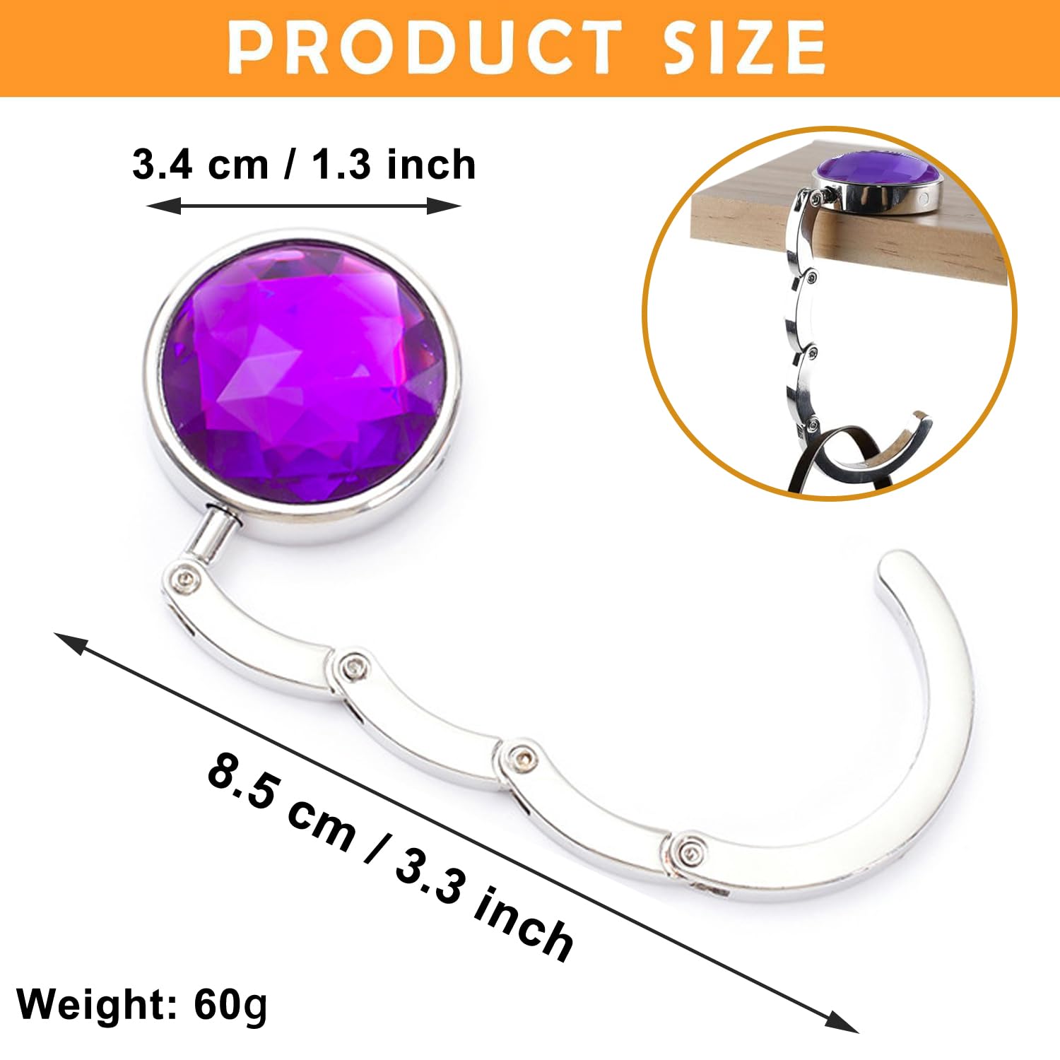 4 Stück Handtaschenhalter, Tasche Aufhänger, Zusammenklappbar Tisch Haken, Faltbare Antirutsch Halterung Handtaschenhalter Mobiler für Restaurants, Cafés, Büro (Durchmesser Scheibe 3,4 cm), B