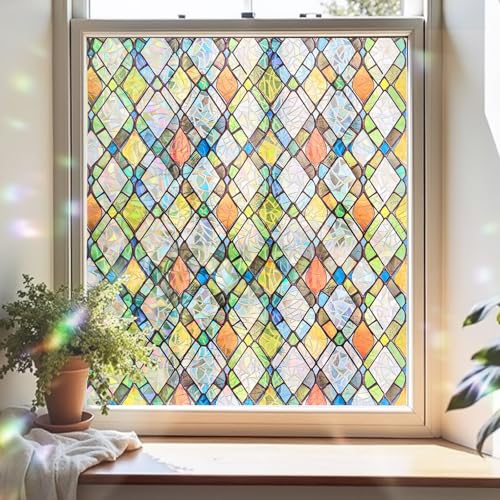 Fensterfolie Blickdicht Selbsthaftend,Sichtschutzfolie Fenster Innen Statische Fensterfolie ohne Kleber,Fenster Folie Blickschutz für Bad Kinderzimmer 44X200CM