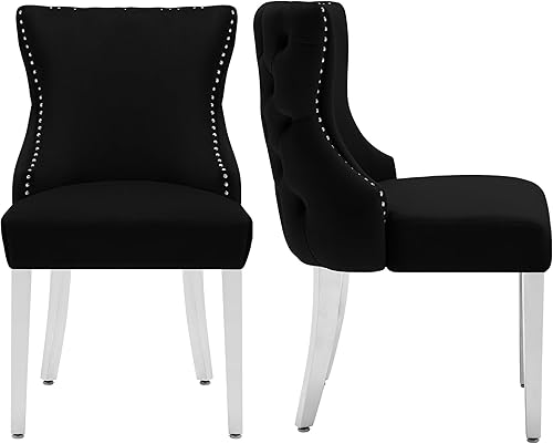 Juego de 2 sillas de comedor de terciopelo, respaldo tapizado, Sillas de Comedor, lujosas sillas de comedor con patas de acero inoxidable, asientos