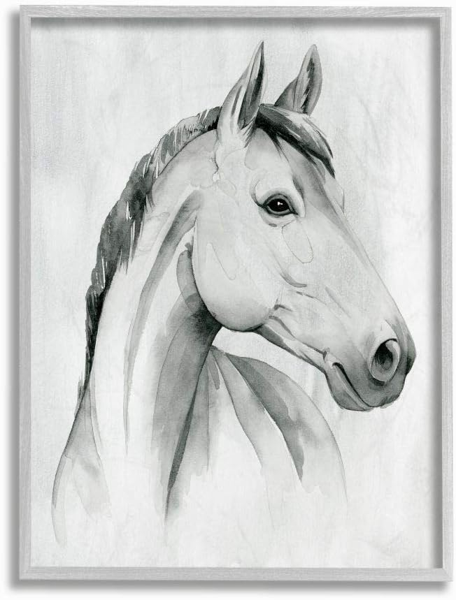 Stupell Industries Horse Portrait Grey Drawing Design