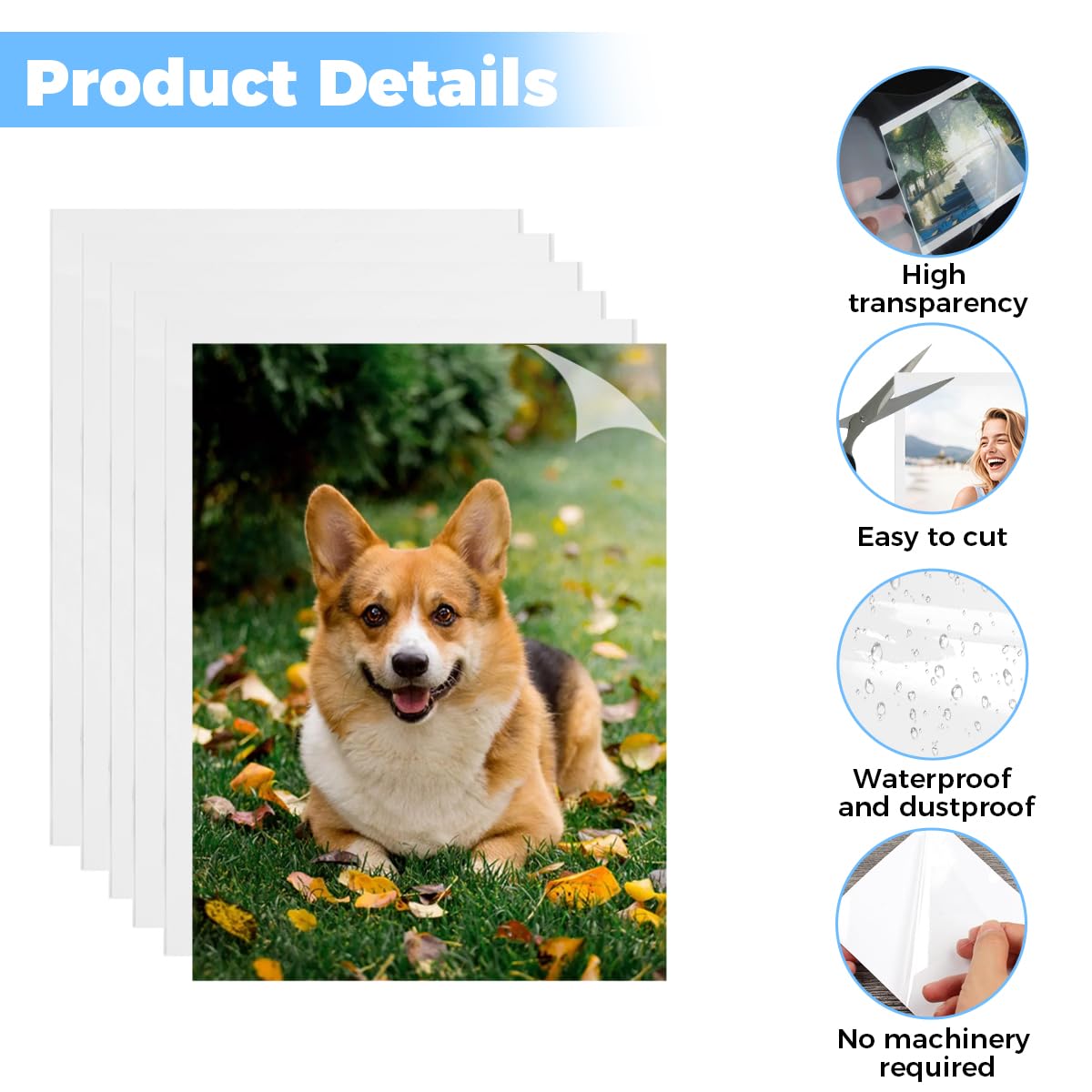 100 Piezas Hojas Laminadas Autosellantes,Hojas de Laminación A6,con Espatula Láminas Películas Laminadas Autoadhesivas para Fotos,Tarjetas de Visita,Copias,Documentos (No Se Requiere Maquinaria)