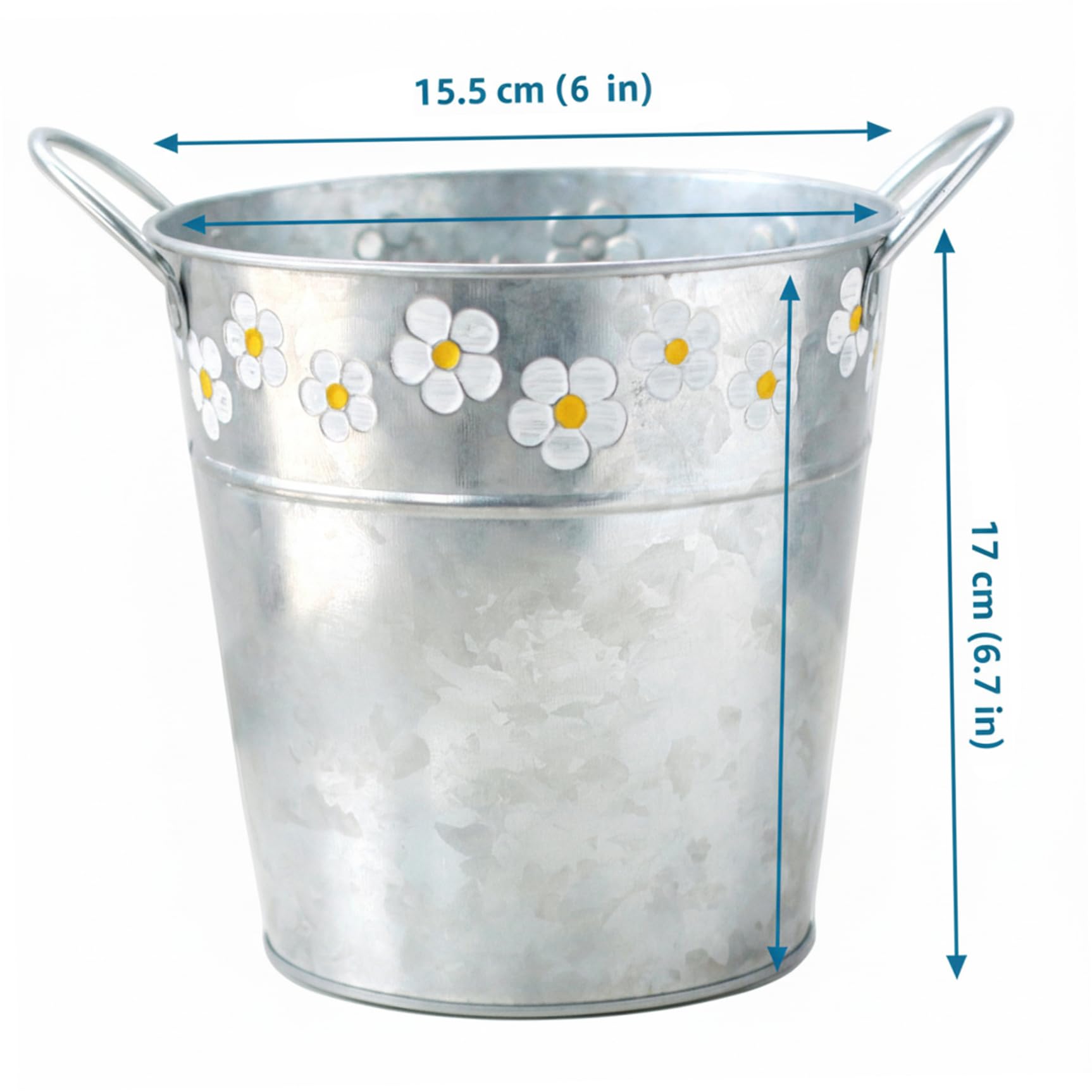 Secchio per fiori zincato, fioriera in metallo per piante da esterno, contenitore rustico in latta per l'arredamento della fattoria, rotondo