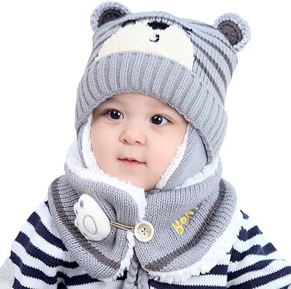 Amazon ベビーニット帽子 赤ちゃん 秋冬 かわいい キッズ帽 女の子 男の子 子供 新生児 防風 防寒 保温 子供 赤ちゃんニット帽 横縞 耳あって クマ耳付き 綿 防風 5色 アウトドア ベビー マタニティ ベビー マタニティ 通販