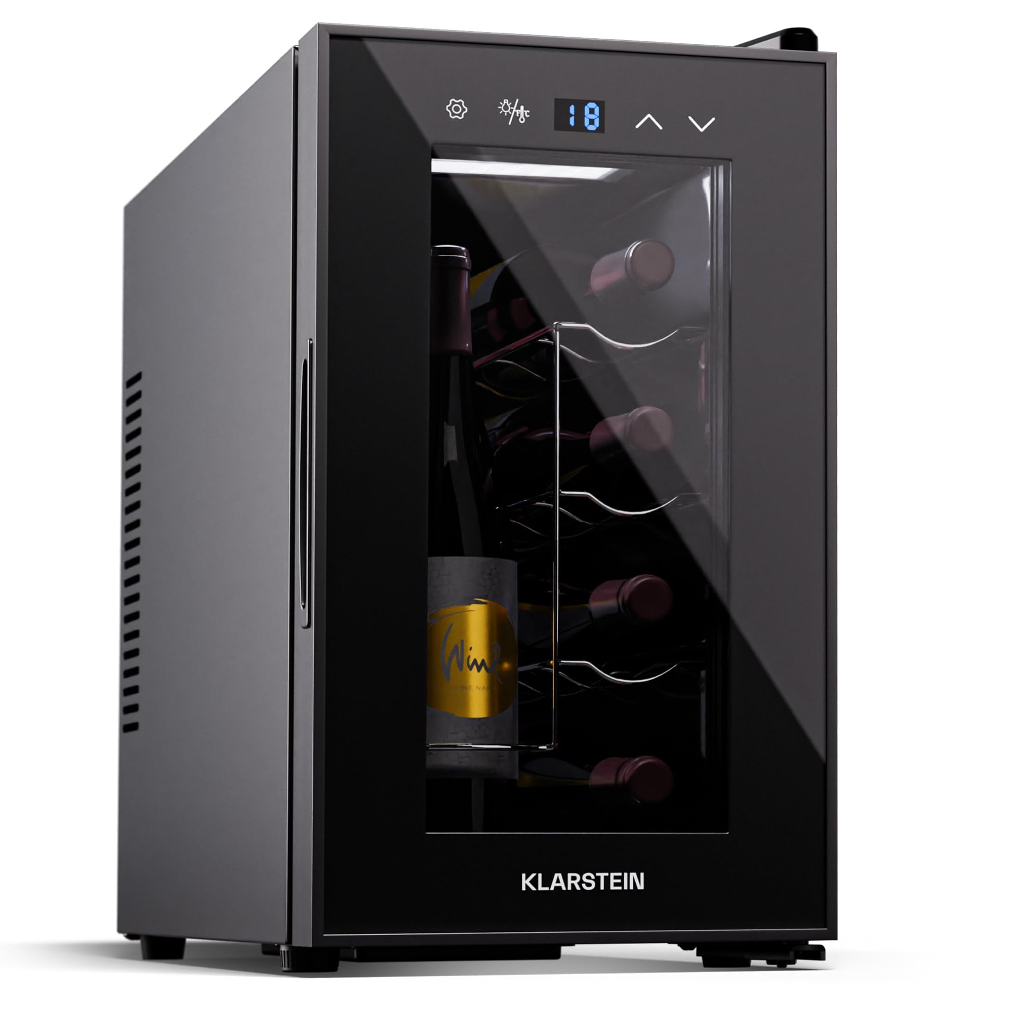 KLARSTEINSingle Zone Refrigerated Wine Cellar for Indoor/Outdoor, Fridge Bar, Wine Cellar with Glass Door, Mini Silent Fridge, Small Touch Control Refrigerator, 5-18°C, 8 Bottles