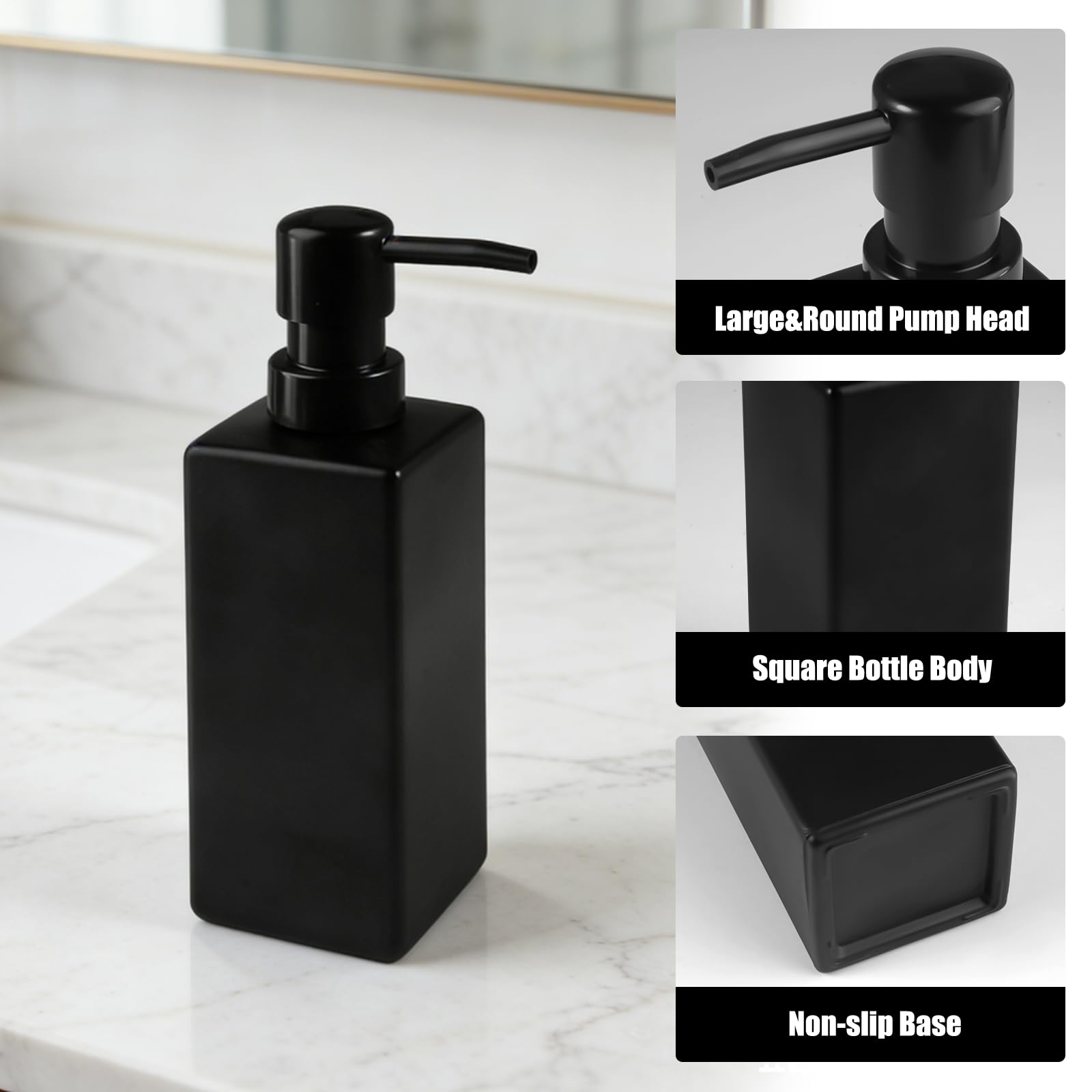 Dozownik mydła do kuchni, czarny, 350 ml, dozownik mydła do łazienki, dozownik mydła, płyn do mycia naczyń, do kuchni, do powierzchni roboczych, łazienki, kuchni