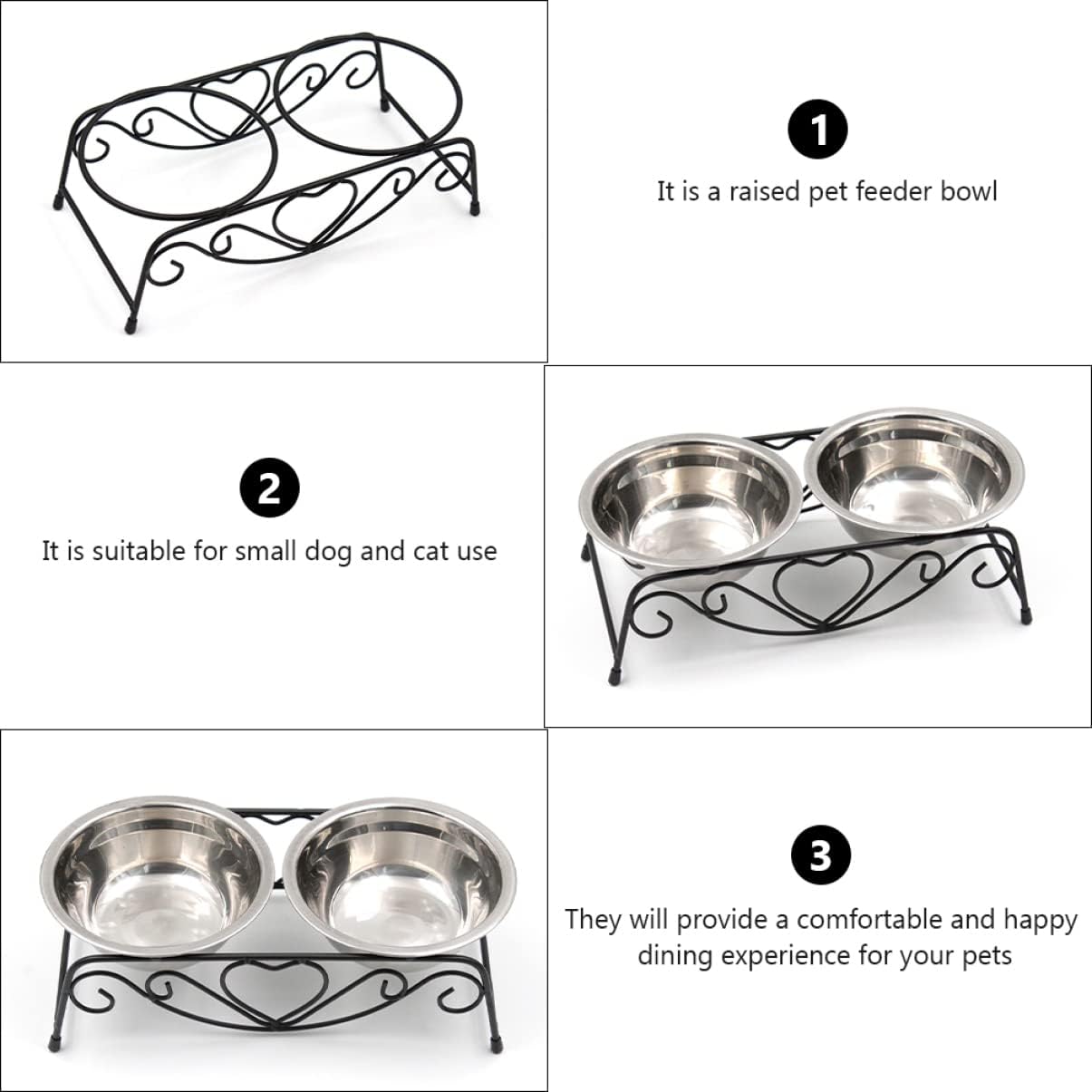 Mipcase 1set Elevated Stainless Steel Dog Cat Bowls Iron Stand for Comfortable Feeding Tip Design Height for Pets and Practical Pet Dishes