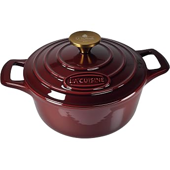 la cuisine cast iron pot 20 cm 2 l roasting dish / cocotte casserole dish casseroles bread baking dark interior oven gold-plated ss lid handle cranberry