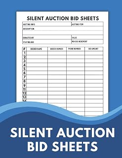 Silent Auction Bid Sheets: Large Size Fundraising Event Organizer Log Book | Charity Auction Bid Tracker Notebook | Fundraising Event Planner. 8.5 x 11 inches