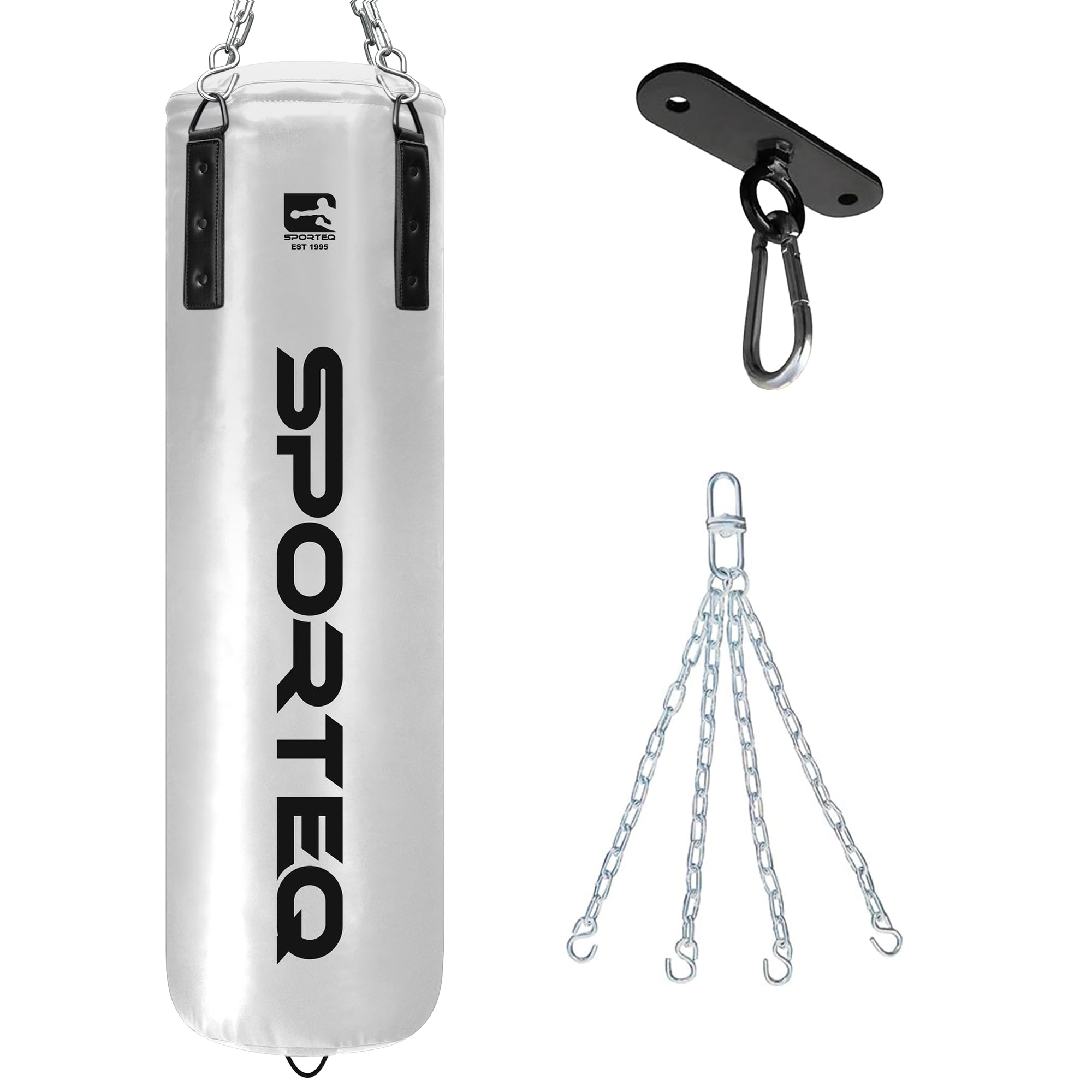 Sporteq Dyno Heavy Filled Punch Bag 3FT, 4FT & 5FT for All Ages & Genders | Punching Martial Arts Kickboxing Muay Thai Karate Boxing | Home & Commercial Gym Use (White, 4FT)