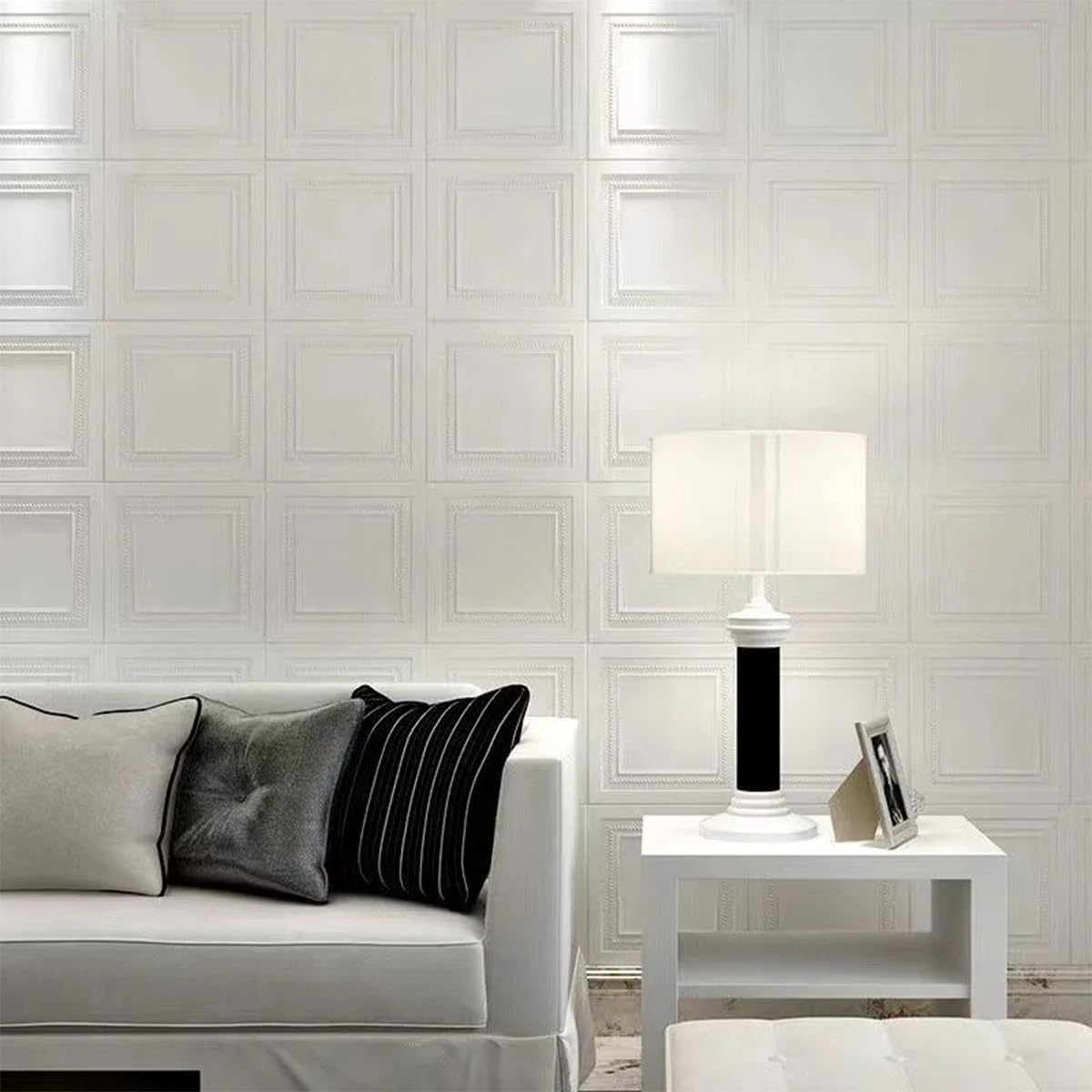 40PCS Self Adhesive Wallpaper, 13.77"x13.77" Waterproof 3D Wall Panels for TV Background Living Room Bedroom Home Office Decoration, A