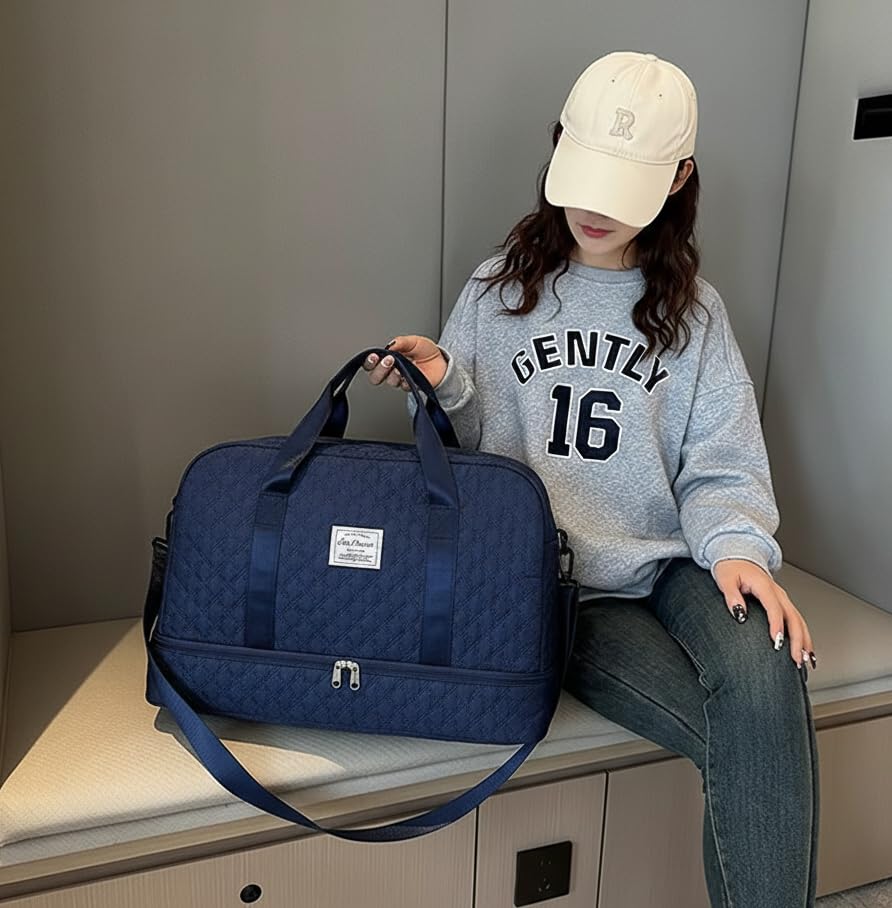 Image of WILDHORN 37 litres Nylon Travel Duffle Bag for Men & Women | 49 cm Weekender Gym Bag with Back Zipper Pocket & Trolley Strap | Overnight Cabin Luggage Shoulder Bag (Navy Blue)