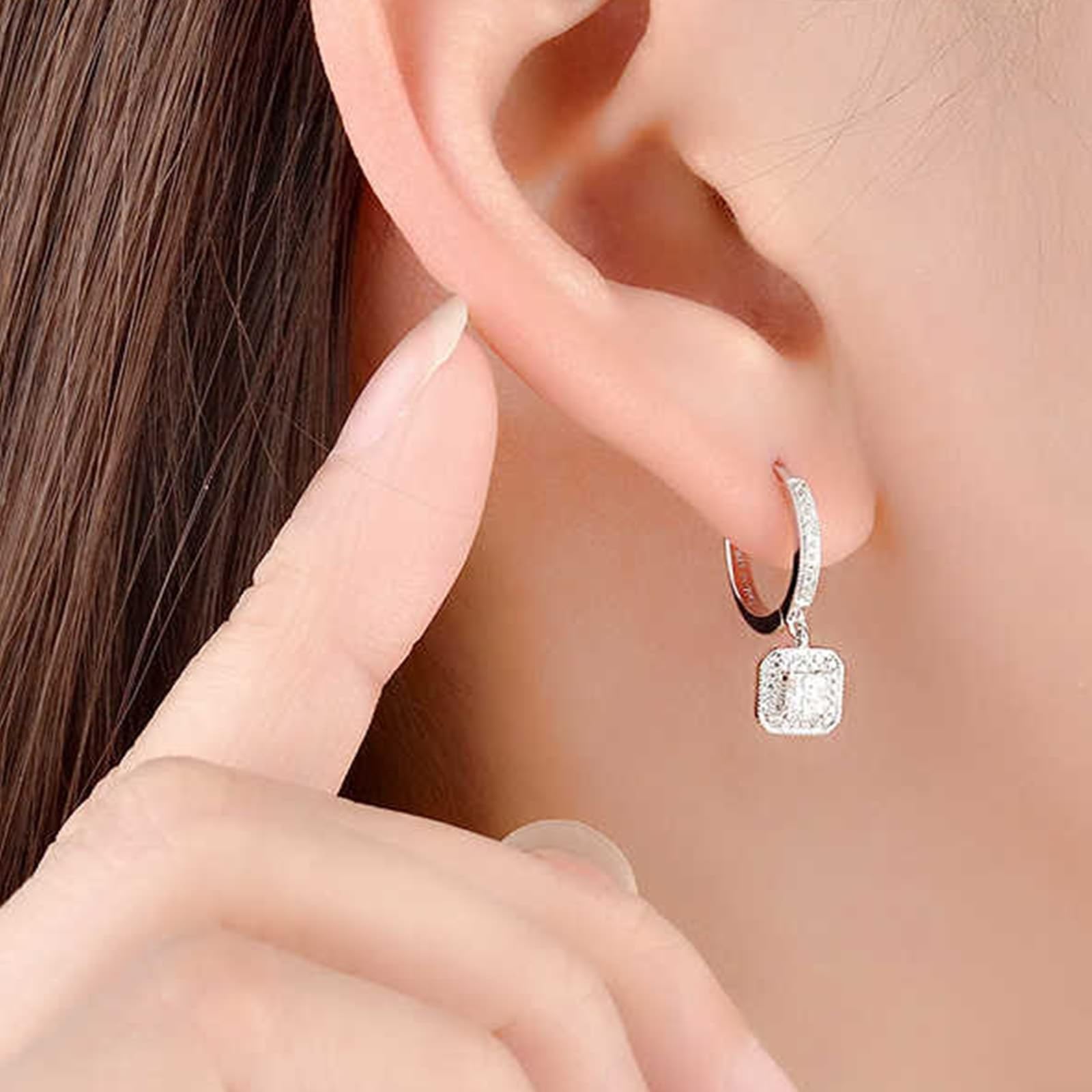 Creole Hoop 9K/14K/18K białe złoto, białe laboratorium stworzone diamenty klasyczne damskie kolczyki ze szlifem księżniczki, prawdziwe kolczyki chłopięce 18/14/9-karatowe złoto, 9-karatowe