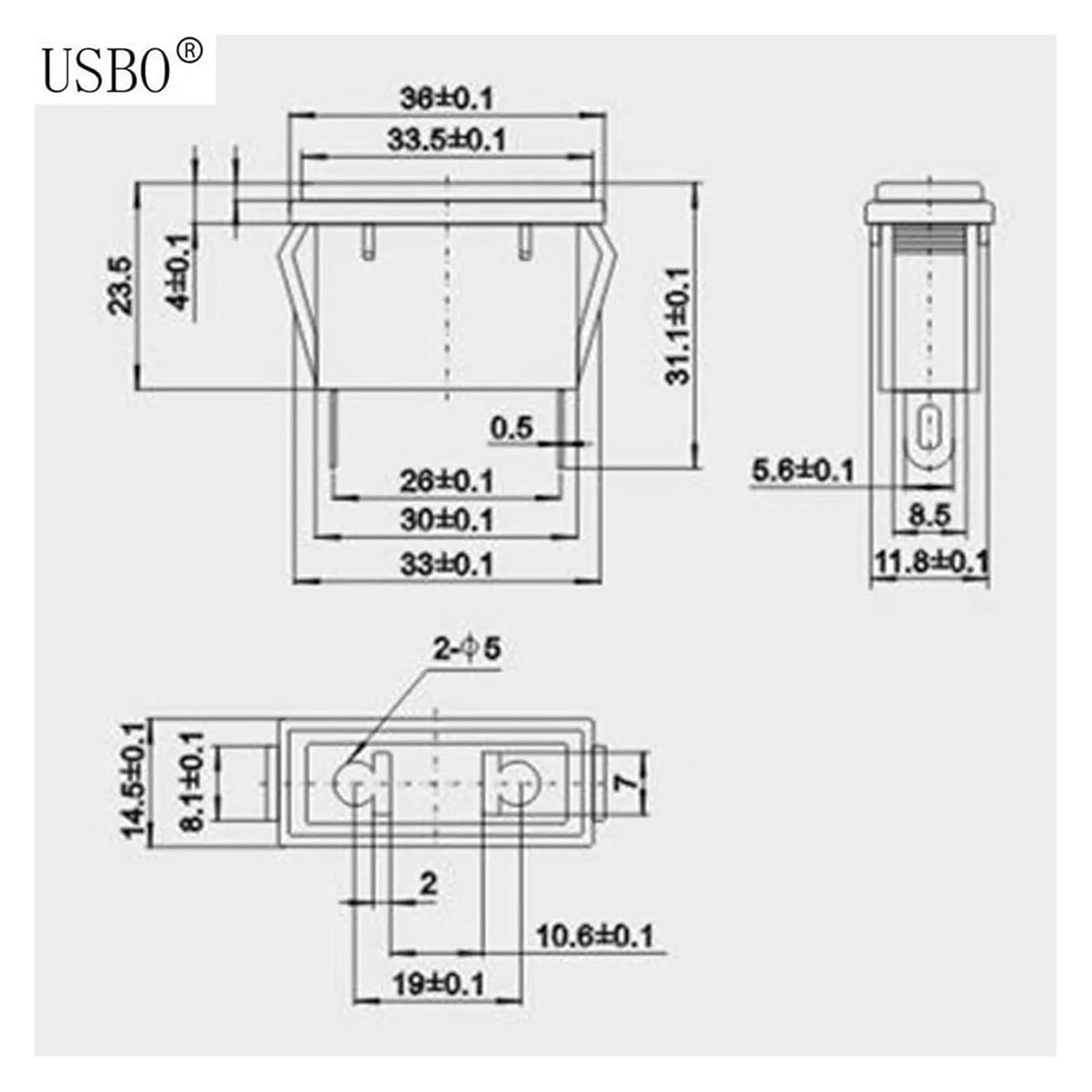 Black Industrial Multi-Function Socket 2 pin 250V 10A AC Power Socket