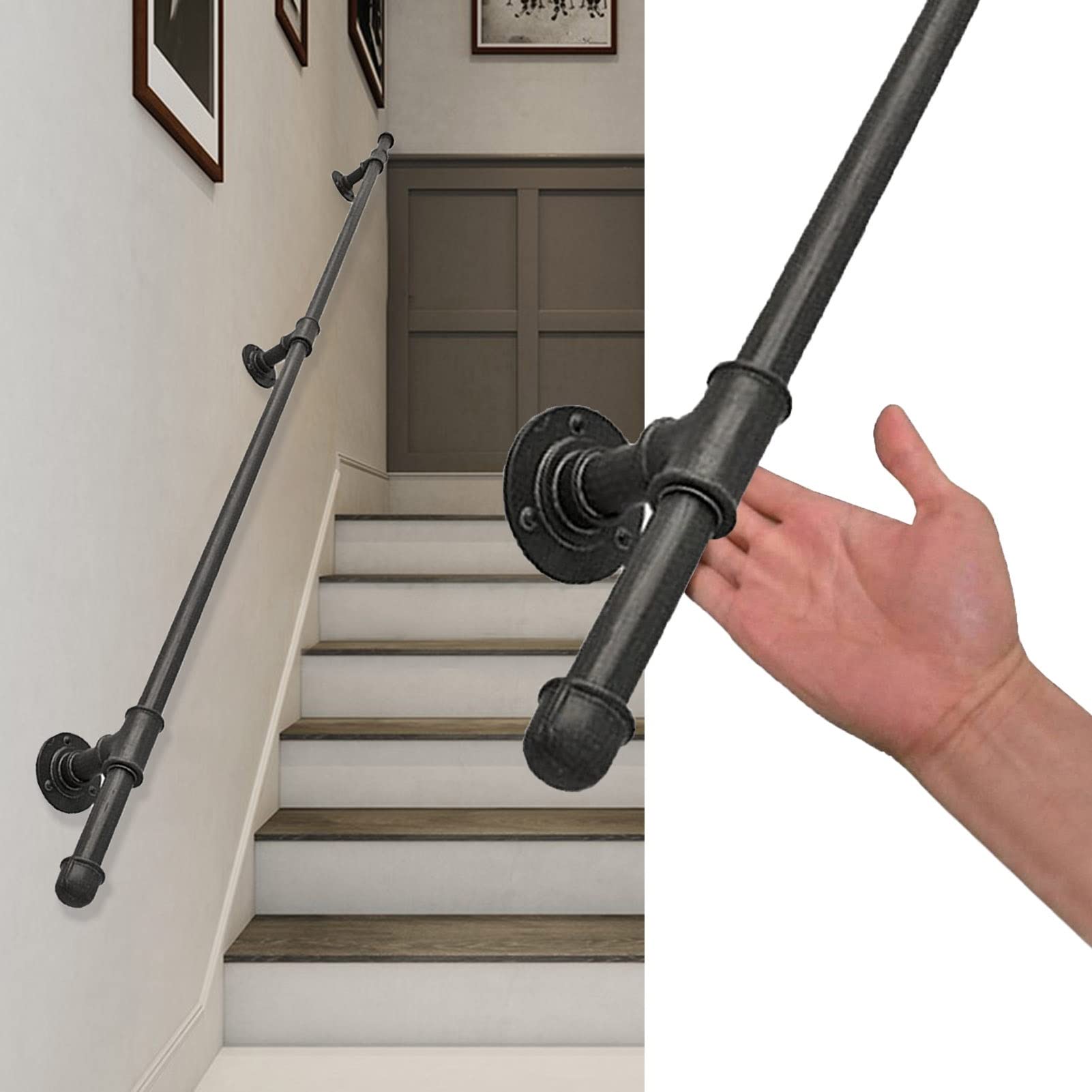 Gyeqxkt Stair Handrail For Elderly Children Anti Slip Safety Grab Bar Metal Wrought Iron Indoor Outdoor Staircase Rail 3M/3.6M/4M/5.2M Lengths