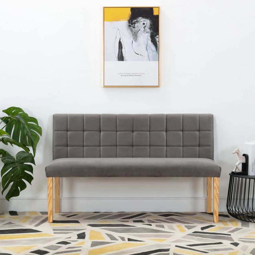 Banco de terciopelo con respaldo de 140 cm, color gris, grueso acolchado con diseño acolchado, patas de madera de caucho y patas de madera, cómodo banco para pasillo o salón, fácil montaje