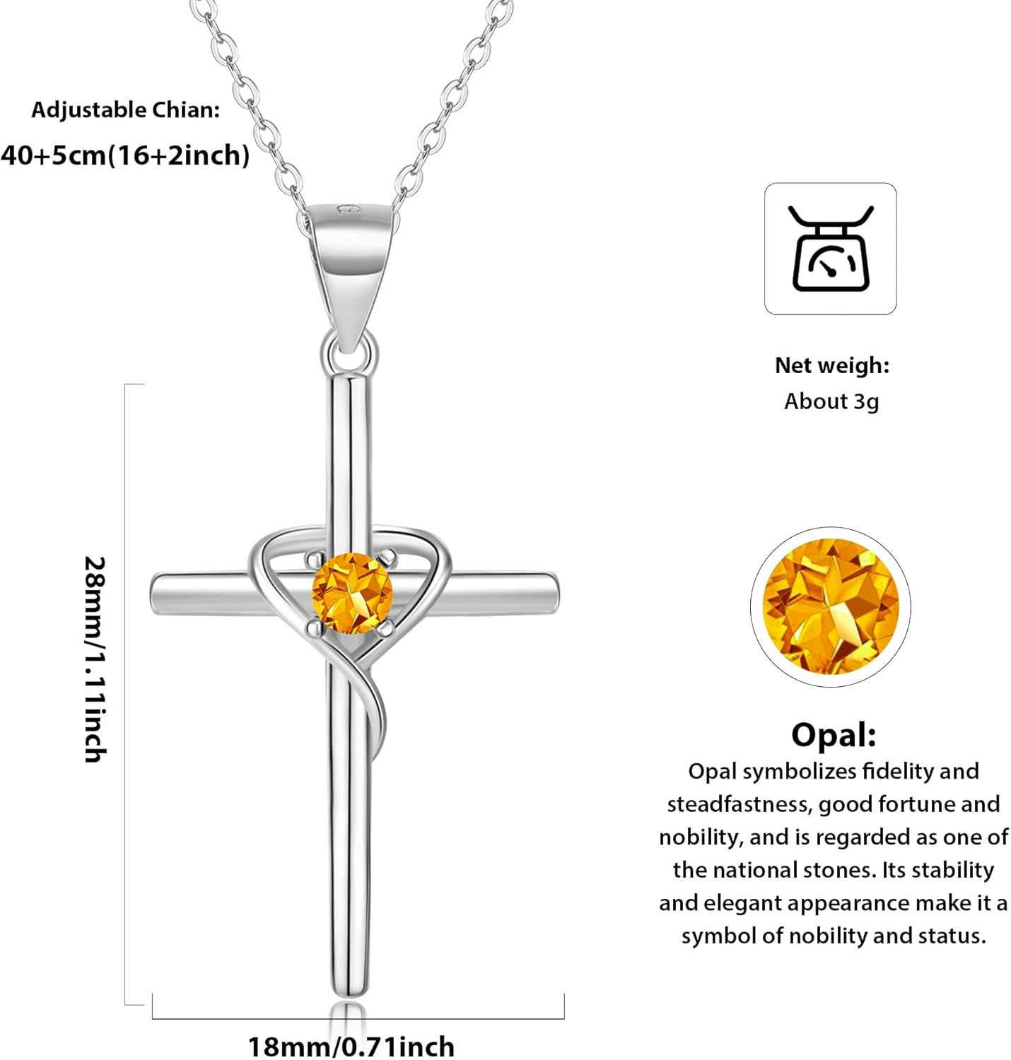 Cross Necklace for Women, 925 Sterling Silver Birthstone Necklace, 5A CZ Cross Heart Pendant with Adjustable Chain, 16+2 Inches - Image 5