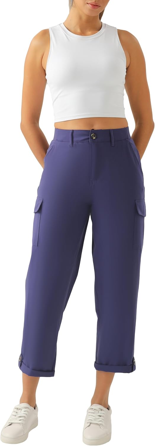 Women's Lightweight Cargo Pants with Pockets Quick Dry Stretchy Capri Hiking Pants for Casual Travel Camping