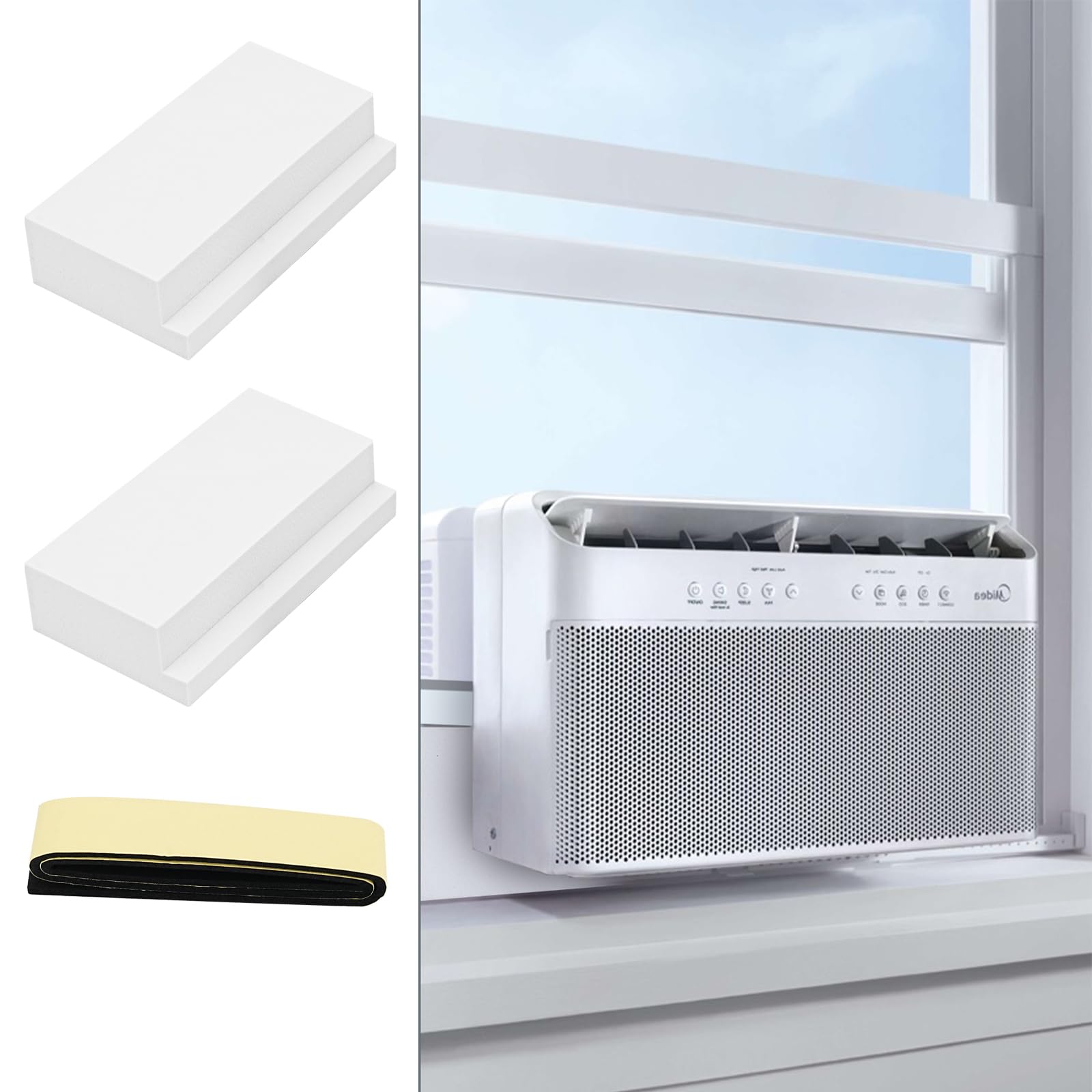 U Shaped Air Conditioner Insulation Foam Block for Midea,Window Air Conditioner Side Foam for Midea and Danby Insulation Panels Window Seal Kit (2 PIC